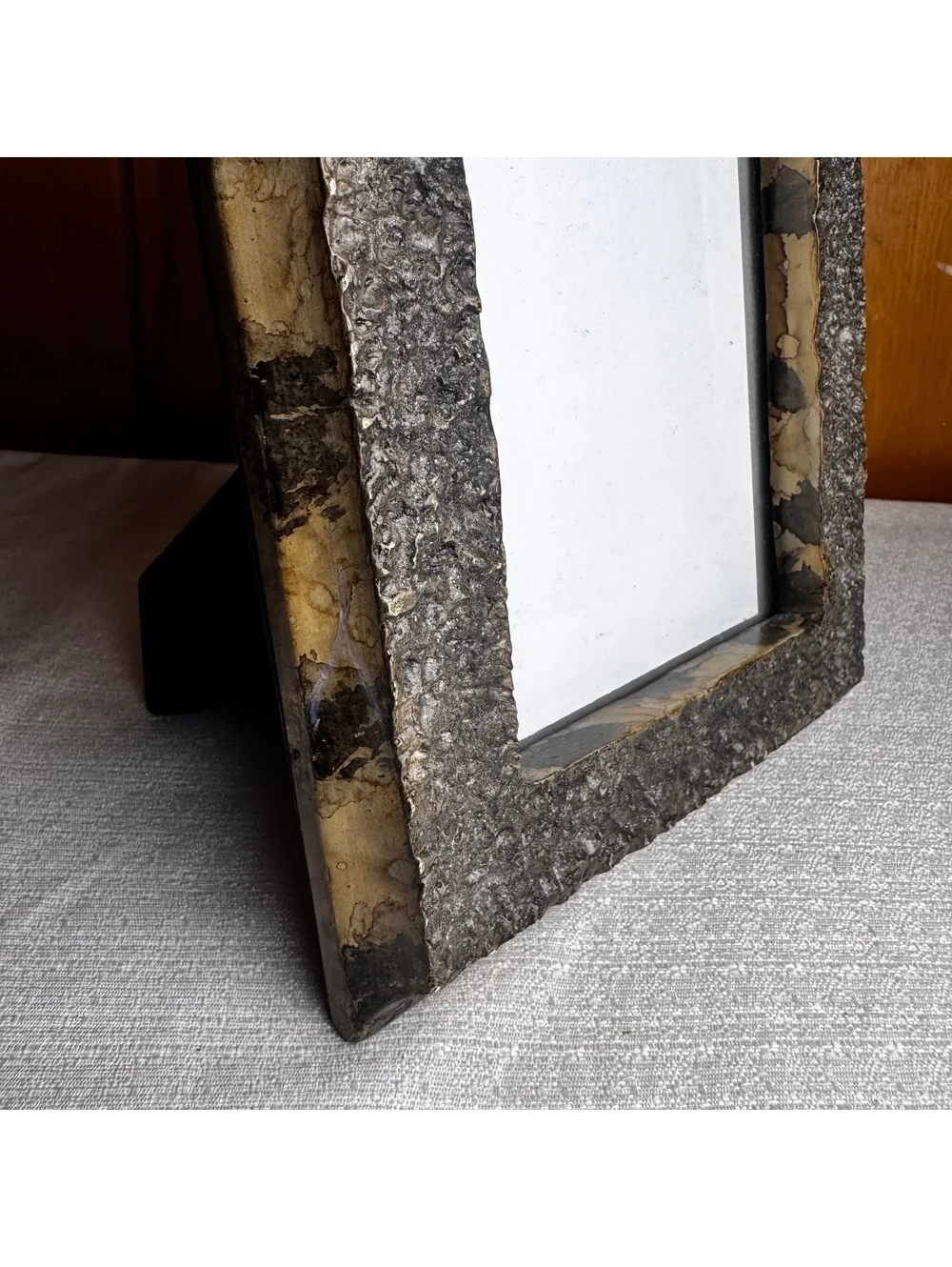 Vintage 5x7 Textured Silver Tone Photo Frame Distressed Black Gold Easel Back